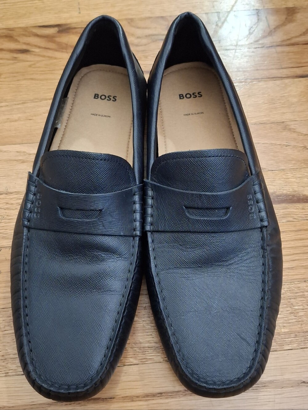 BOSS Black Leather Penny Loafers for Men_2